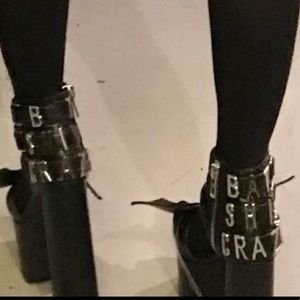 Dolls Kill Current Mood platforms “BAT SH*T CRAZY” written on the back size 5/6